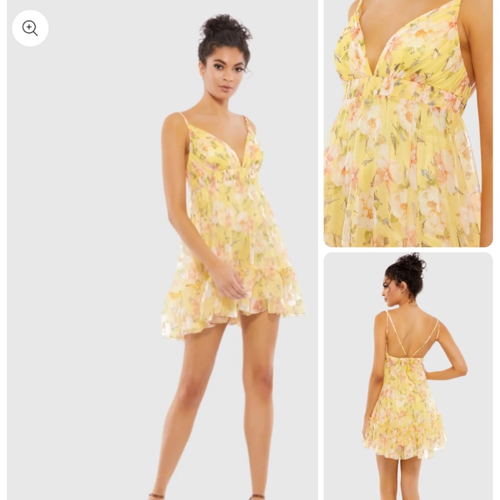Mac Duggal NEW w/tags Size 6 Yellow Floral Empire Waist Ruffled Mini Dress